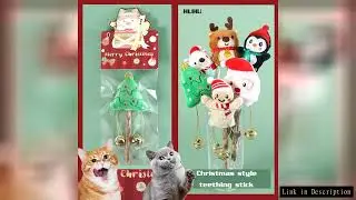 Pet Cat Natural Polygonum Stick Christmas Style with Bell Christmas Tree Santa Snowman Penguin Cute