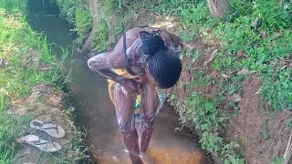 How African village girls bath in the river #water #river #trending // African  village life