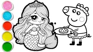 Peppa pig with mermaid drawing and coloring for kids and toddlers || easy peppa pig drawing for kid