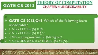 GATE CS 2013,Q41: Which of the following is/are undecidable?1. G is a CFG. Is L(G) = &Phi;?2. G is a CFG