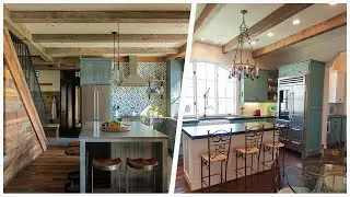 75 Medium Tone Wood Floor Kitchen With Turquoise Cabinets Design Ideas You'll Love 🔴