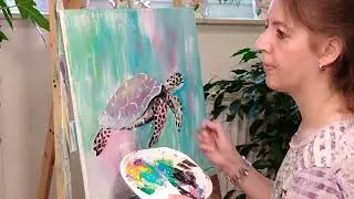 FLOATING TURTLE 🐢 Acrylmalerei Christiane Schwarz 🎨 Meeresschildkröte malen mit Acrylfarben