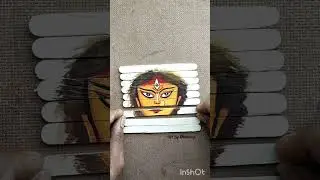 Maa durga face painting on ice cream stick #shorts #art #