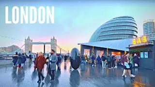 London Tower Bridge Christmas Market Tour and Amazing Sunset | London Winter Walk 2022 | 4K HDR