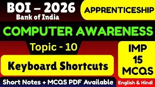 Keyboard Shortcuts MCQS | Bank of India Apprentice 2026 | BOI Computer Awareness PDF Notes 2026