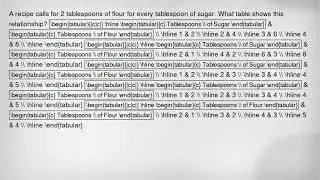 A recipe calls for 2 tablespoons of flour for every tablespoon of sugar. What table shows this relat