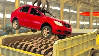 Extreme Dangerous Car Shredding and Crushing Machine! Powerful Shredder 