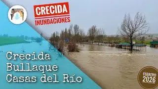🚨 Crecida del R&Iacute;O BULLAQUE por las CASAS DEL R&Iacute;O tras el desembalse de la Torre de Abraham