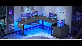 SEDETA 63 Inch Height Adjustable L Shaped Electric Standing Desk Computer Desk with Led Lights
