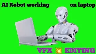 Al Robot Working on Laptop | Futuristic Green Screen Animation for VFX & Editing