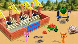 DIY Mini Tractor Builds a Modern Cow Barn with Bricks and Mixer Machine | Science Project New 2025