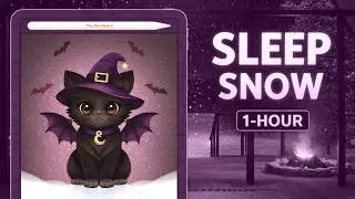 🖌️ Procreate Cat Drawing ASMR | Cozy Winter Rainy Snowy Night Cabin Fireplace Ambience (1 Hour)