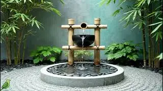 Peaceful Spa Radio Water Sounds And Relax |Japanese Zen Garden Scene Featuring A Modern Bamboo Water
