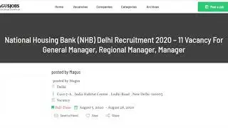 National Housing Bank Delhi Recruitment 2020 | NHB |11 Vacancy | Delhi Jobs | Bank Jobs | India Jobs