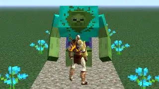 Кратос против мутанта-зомби в Minecraft