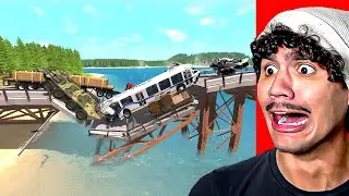 Reagindo a Colis&otilde;es em Engarrafamento em Ponte Desabando &ndash; Testes de Batidas no BeamNG.drive