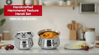 Stainless Steel Hammered Handi Set | Handcrafted Kitchen Cookware with Lids (Set of 2)