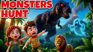 Охота на монстров джунглей! 🦁👻 | Охота на гигантского льва, жуткого призрака и динозавра для детей