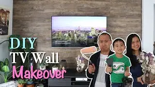 CHEAP DIY TV Wall Design Improvement Idea with Wooden Vinyl Planks
