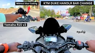 R15 v3 Handle bar change // KTM duke  handle changed without visor cutting/#yamaha  #handleriser