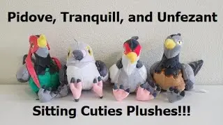 Pok&eacute;mon Center Pidove, Tranquill, Unfezant Male, and Unfezant Female Sitting Cuties Plushes
