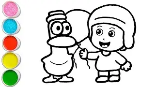 Cute Pato and Pocoyo with Balloon Drawing, Painting and Coloring For Kids and Toddlers_ Easy Drawing