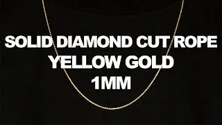 LoveBling Yellow Gold 1mm Solid Diamond Cut Rope Chain Necklace with Lobster Lock (16