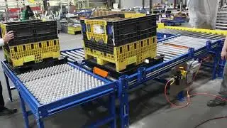 Automotive Racks on Gravity Roller Conveyor w/ Ball Transfer Table