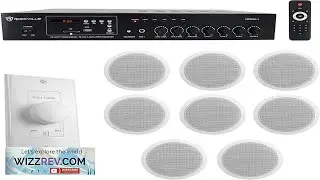 Rockville Commercial Restaurant Amp+(8) 6 inches White Ceiling Speakers+Wall Control