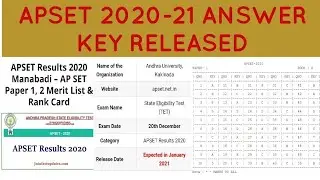 APSET- 2020-21  Paper 1 paper 2 answer key released- (RESULTS available shortly)