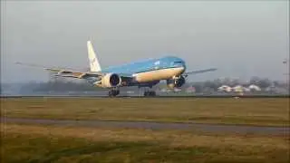 KLM ASIA - Boeing 777-300 ER - Landing + Takeoff at AMS (PH-BVB) old camera