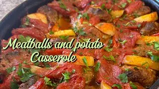 Baked meatballs and potatoes #meatballrecipes #casserolerecipe #dinnerideas #middleeasternrecipes