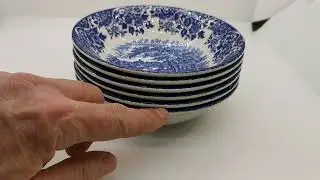 Broadhurst Ironstone blue and white china English scenes cereal bowl