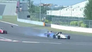 MRF Challenge Formula 2000 2017. Race 1 Buddh International Circuit. J&uuml;ri Vips & Pedro Cardoso Crash