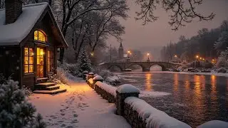 Dark Academia Winter Ambience | Cozy Winter Cabin Ambience with Fireplace & Snow❄️🎵