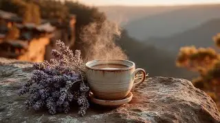 A serene coffee cup moment unfolds gracefully within the tranquil beauty of a lush forest scene.