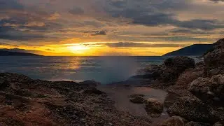 4K Calming Waves on Rocky Shore at Sunset | Sleep & Relax