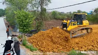 People So Happy !! Great Job Successfully 100% Connected Road By Stronger Shantui Dozer Push Stone