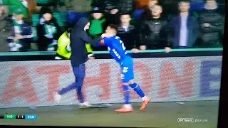 Player gets attacked by fan Rangers v Hibs 8 March 2019