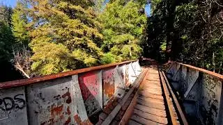 Personal Electric Mini Rail Cart Cruising over Trestle Bridge in Redwoods
