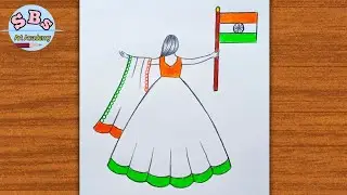 Republic Day drawing easy |26 January drawing for kids |How to draw a Girl holding Indian flag 