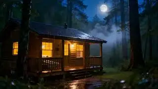 3 Hours Cozy Cabin Rain (Night) + Smooth Jazz Piano (No Talking) | Late Night Relax  (Part 4)