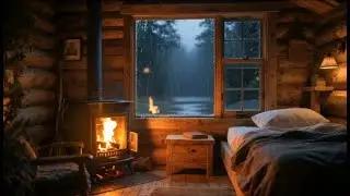 El Azzar | Still Cabin Night 🌧️🔥 Fireplace & Rain Ambience