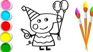 Peppa Pig drawing easy | Peppa pig holding balloons drawing 