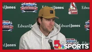 St. Louis Cardinals pitcher Kyle Leahy talks with media at 2026 Winter Warm-Up