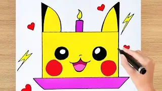 How to Draw Cute Pikachu Cake || Cute Cake Drawing Easy step by step