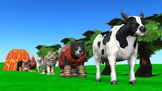 Paint & Animals Cat, Pig, Rabit Buffalo, Lion Fountain Crossing Transformation Animal Cartoon - P1