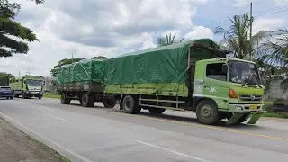 Truk Trailer Carrier Panjang Tanpa Muatan, Truk Gandeng Panjang Hino, Truk Tangki Trailer Pertamina