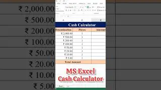 Cash Counting Calculator in MS Excel #shorts