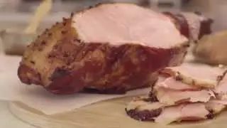 Baked ham glazed with fresh apricots, brown sugar and orange